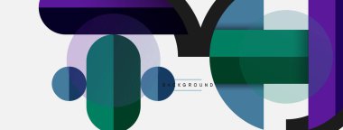 Geometrik şekiller bileşim soyut arkaplan. Çember çizgileri ve dikdörtgenler. Duvar kağıdı afişi veya iniş sayfası için vektör illüstrasyonu