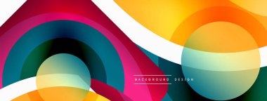 Renkli geometrik şekilli soyut arkaplan. Yuvarlak şekilli, daire ve çizgilerle çok güzel bir arka plan. Geometrik tasarım. Vektör illüstrasyonu