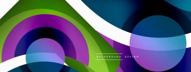 Renkli geometrik şekilli soyut arkaplan. Yuvarlak şekilli, daire ve çizgilerle çok güzel bir arka plan. Geometrik tasarım. Vektör illüstrasyonu