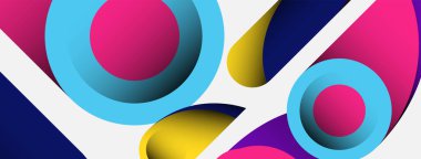 Soyut arkaplan. Minimum geometrik daireler ve koyu gölgeli yuvarlak şekiller. Duvar kağıdı afişi veya arkaplan için moda teknoloji iş şablonu