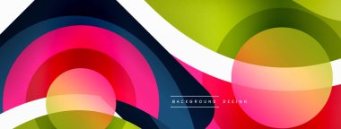 Renkli geometrik şekilli soyut arkaplan. Yuvarlak şekilli, daire ve çizgilerle çok güzel bir arka plan. Geometrik tasarım. Vektör illüstrasyonu