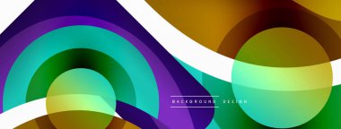 Renkli geometrik şekilli soyut arkaplan. Yuvarlak şekilli, daire ve çizgilerle çok güzel bir arka plan. Geometrik tasarım. Vektör illüstrasyonu