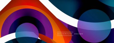 Renkli geometrik şekilli soyut arkaplan. Yuvarlak şekilli, daire ve çizgilerle çok güzel bir arka plan. Geometrik tasarım. Vektör illüstrasyonu