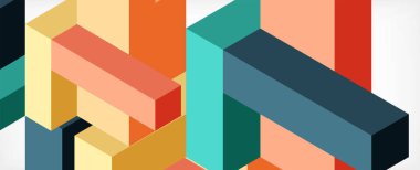 Soyut arkaplan. 3 boyutlu küp, küp elementler ve bloklar. Duvar kağıdı, afiş, arkaplan, iniş sayfası için tekno veya iş konsepti