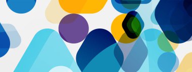 Beyaz üzerine renkli baloncuklar ve yuvarlak geometrik şekiller. Duvar kağıdı, pankart, arkaplan, iniş sayfası için vektör geometrik asgari özet arkaplan