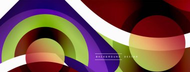 Renkli geometrik şekilli soyut arkaplan. Yuvarlak şekilli, daire ve çizgilerle çok güzel bir arka plan. Geometrik tasarım. Vektör illüstrasyonu