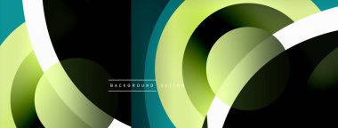 Renkli geometrik şekilli soyut arkaplan. Yuvarlak şekilli, daire ve çizgilerle çok güzel bir arka plan. Geometrik tasarım. Vektör illüstrasyonu