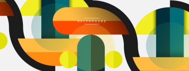 Geometrik şekiller bileşim soyut arkaplan. Çember çizgileri ve dikdörtgenler. Duvar kağıdı afişi veya iniş sayfası için vektör illüstrasyonu