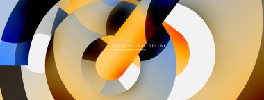 Yuvarlak şekiller daireler ve diğer geometrik şekiller. Duvar kağıdı afişi arkaplan kartı veya iniş sayfası için vektör illüstrasyonu