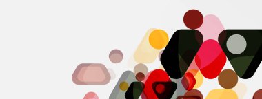 Beyaz üzerine renkli baloncuklar ve yuvarlak geometrik şekiller. Duvar kağıdı, pankart, arkaplan, iniş sayfası için vektör geometrik asgari özet arkaplan