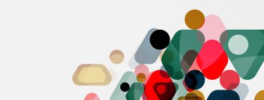 Beyaz üzerine renkli baloncuklar ve yuvarlak geometrik şekiller. Duvar kağıdı, pankart, arkaplan, iniş sayfası için vektör geometrik asgari özet arkaplan