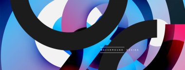 Yuvarlak şekiller daireler ve diğer geometrik şekiller. Duvar kağıdı afişi arkaplan kartı veya iniş sayfası için vektör illüstrasyonu