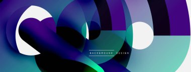 Yuvarlak şekiller daireler ve diğer geometrik şekiller. Duvar kağıdı afişi arkaplan kartı veya iniş sayfası için vektör illüstrasyonu