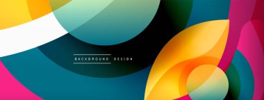 Renkli geometrik şekilli soyut arkaplan. Yuvarlak şekilli, daire ve çizgilerle çok güzel bir arka plan. Geometrik tasarım. Vektör illüstrasyonu