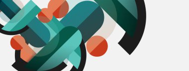 Geometrik şekiller bileşim soyut arkaplan. Çember çizgileri ve dikdörtgenler. Duvar kağıdı afişi veya iniş sayfası için vektör illüstrasyonu