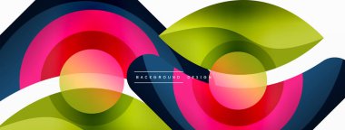 Renkli geometrik şekilli soyut arkaplan. Yuvarlak şekilli, daire ve çizgilerle çok güzel bir arka plan. Geometrik tasarım. Vektör illüstrasyonu