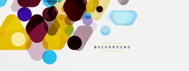 Beyaz üzerine renkli baloncuklar ve yuvarlak geometrik şekiller. Duvar kağıdı, pankart, arkaplan, iniş sayfası için vektör geometrik asgari özet arkaplan