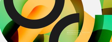 Yuvarlak şekiller daireler ve diğer geometrik şekiller. Duvar kağıdı afişi arkaplan kartı veya iniş sayfası için vektör illüstrasyonu