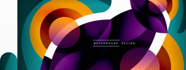Renkli geometrik şekilli soyut arkaplan. Yuvarlak şekilli, daire ve çizgilerle çok güzel bir arka plan. Geometrik tasarım. Vektör illüstrasyonu