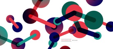 Çizgi noktaları geometrik soyut arkaplan bağlantıları. Çizgilerle birbirine bağlı çemberler. Duvar kağıdı, afiş, arkaplan veya iniş için moda tekno iş şablonu