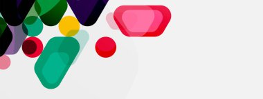 Beyaz üzerine renkli baloncuklar ve yuvarlak geometrik şekiller. Duvar kağıdı, pankart, arkaplan, iniş sayfası için vektör geometrik asgari özet arkaplan