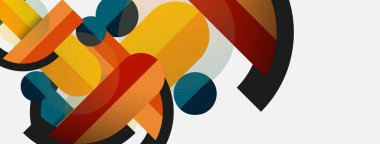 Geometrik şekiller bileşim soyut arkaplan. Çember çizgileri ve dikdörtgenler. Duvar kağıdı afişi veya iniş sayfası için vektör illüstrasyonu