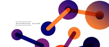 Soyut arkaplan. Yuvarlak noktalar çizgilerle birleşti. Duvar kağıdı, afiş, arkaplan veya iniş için moda tekno iş şablonu