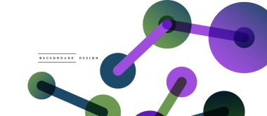 Soyut arkaplan. Yuvarlak noktalar çizgilerle birleşti. Duvar kağıdı, afiş, arkaplan veya iniş için moda tekno iş şablonu