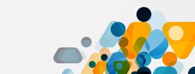 Beyaz üzerine renkli baloncuklar ve yuvarlak geometrik şekiller. Duvar kağıdı, pankart, arkaplan, iniş sayfası için vektör geometrik asgari özet arkaplan