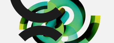 Yuvarlak şekiller daireler ve diğer geometrik şekiller. Duvar kağıdı afişi arkaplan kartı veya iniş sayfası için vektör illüstrasyonu