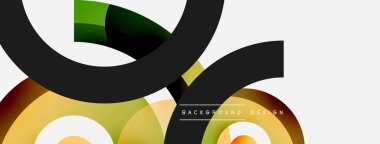 Yuvarlak şekiller daireler ve diğer geometrik şekiller. Duvar kağıdı afişi arkaplan kartı veya iniş sayfası için vektör illüstrasyonu