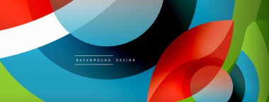 Renkli geometrik şekilli soyut arkaplan. Yuvarlak şekilli, daire ve çizgilerle çok güzel bir arka plan. Geometrik tasarım. Vektör illüstrasyonu