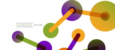 Soyut arkaplan. Yuvarlak noktalar çizgilerle birleşti. Duvar kağıdı, afiş, arkaplan veya iniş için moda tekno iş şablonu