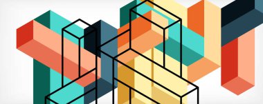 Soyut arkaplan. 3 boyutlu küp, küp elementler ve bloklar. Duvar kağıdı, afiş, arkaplan, iniş sayfası için tekno veya iş konsepti