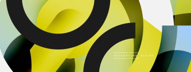 Yuvarlak şekiller daireler ve diğer geometrik şekiller. Duvar kağıdı afişi arkaplan kartı veya iniş sayfası için vektör illüstrasyonu