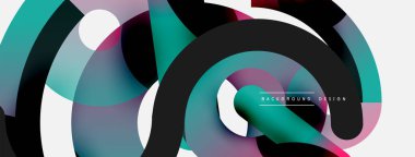 Yuvarlak şekiller daireler ve diğer geometrik şekiller. Duvar kağıdı afişi arkaplan kartı veya iniş sayfası için vektör illüstrasyonu