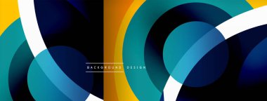 Renkli geometrik şekilli soyut arkaplan. Yuvarlak şekilli, daire ve çizgilerle çok güzel bir arka plan. Geometrik tasarım. Vektör illüstrasyonu