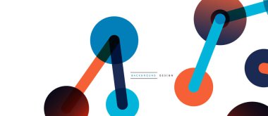 Soyut arkaplan. Yuvarlak noktalar çizgilerle birleşti. Duvar kağıdı, afiş, arkaplan veya iniş için moda tekno iş şablonu