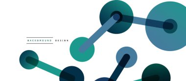 Soyut arkaplan. Yuvarlak noktalar çizgilerle birleşti. Duvar kağıdı, afiş, arkaplan veya iniş için moda tekno iş şablonu