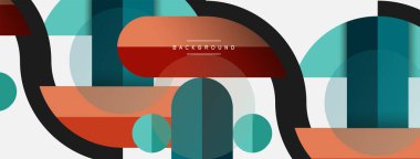 Geometrik şekiller bileşim soyut arkaplan. Çember çizgileri ve dikdörtgenler. Duvar kağıdı afişi veya iniş sayfası için vektör illüstrasyonu