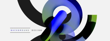 Yuvarlak şekiller daireler ve diğer geometrik şekiller. Duvar kağıdı afişi arkaplan kartı veya iniş sayfası için vektör illüstrasyonu