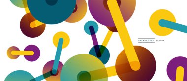 Soyut arkaplan. Yuvarlak noktalar çizgilerle birleşti. Duvar kağıdı, afiş, arkaplan veya iniş için moda tekno iş şablonu