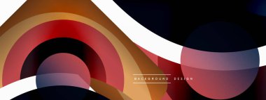 Renkli geometrik şekilli soyut arkaplan. Yuvarlak şekilli, daire ve çizgilerle çok güzel bir arka plan. Geometrik tasarım. Vektör illüstrasyonu