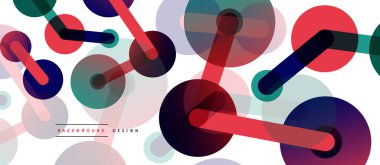 Soyut arkaplan. Yuvarlak noktalar çizgilerle birleşti. Duvar kağıdı, afiş, arkaplan veya iniş için moda tekno iş şablonu