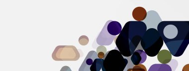 Beyaz üzerine renkli baloncuklar ve yuvarlak geometrik şekiller. Duvar kağıdı, pankart, arkaplan, iniş sayfası için vektör geometrik asgari özet arkaplan