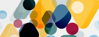 Beyaz üzerine renkli baloncuklar ve yuvarlak geometrik şekiller. Duvar kağıdı, pankart, arkaplan, iniş sayfası için vektör geometrik asgari özet arkaplan