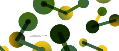 Soyut arkaplan. Yuvarlak noktalar çizgilerle birleşti. Duvar kağıdı, afiş, arkaplan veya iniş için moda tekno iş şablonu