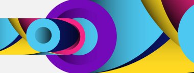 Soyut arkaplan. Minimum geometrik daireler ve koyu gölgeli yuvarlak şekiller. Duvar kağıdı afişi veya arkaplan için moda teknoloji iş şablonu