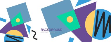 Soyut arkaplan. Bloklar, çizgiler, üçgenler, daireler. Duvar kağıdı, afiş, arkaplan, iniş sayfası için tekno veya iş konsepti