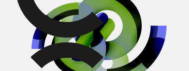 Yuvarlak şekiller daireler ve diğer geometrik şekiller. Duvar kağıdı afişi arkaplan kartı veya iniş sayfası için vektör illüstrasyonu